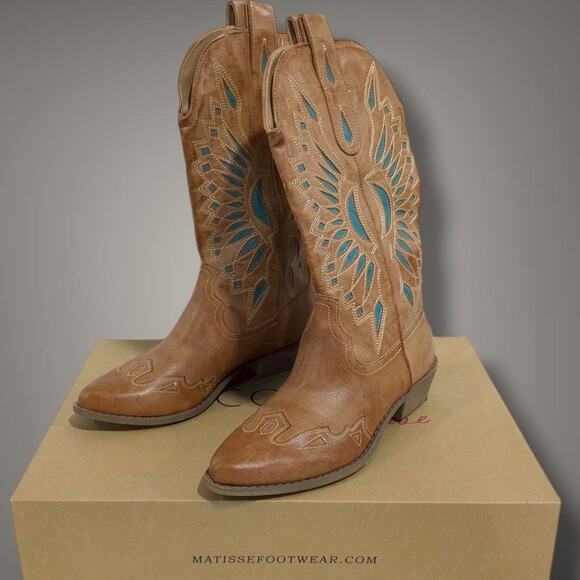 9M NIB MATISSE  Bandera Tan Turquoise Western Boots - Picture 2 of 9